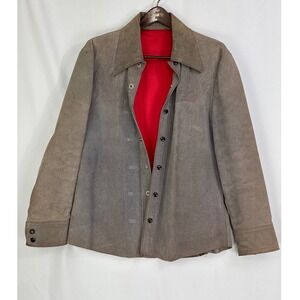 Joo Kay Mens Western Gray Suede Leather Jacket Red Lining Snap Front Sz 44, Worn